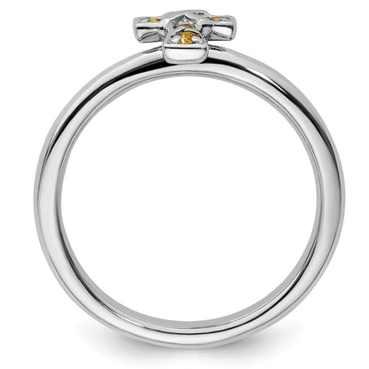 Silver Natural Yellow Citrine Stackable Cross Ring