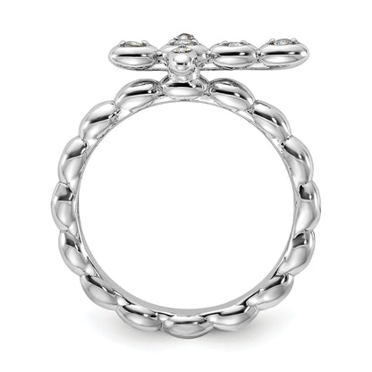Silver Stackable Natural Aquamarine Cross Ring