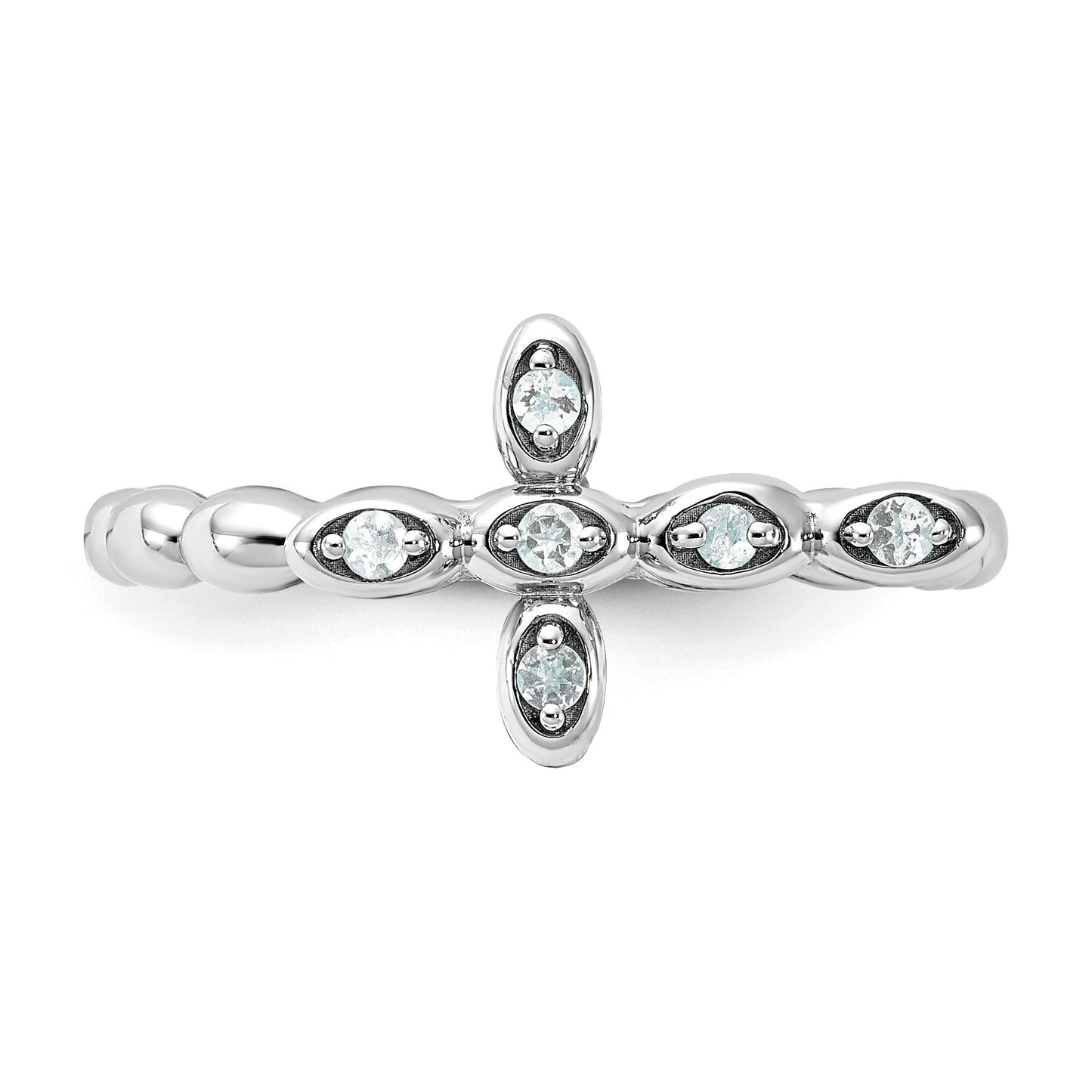 Silver Stackable Natural Aquamarine Cross Ring