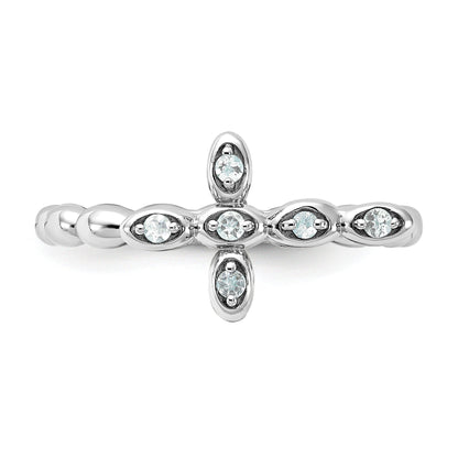 Silver Stackable Natural Aquamarine Cross Ring