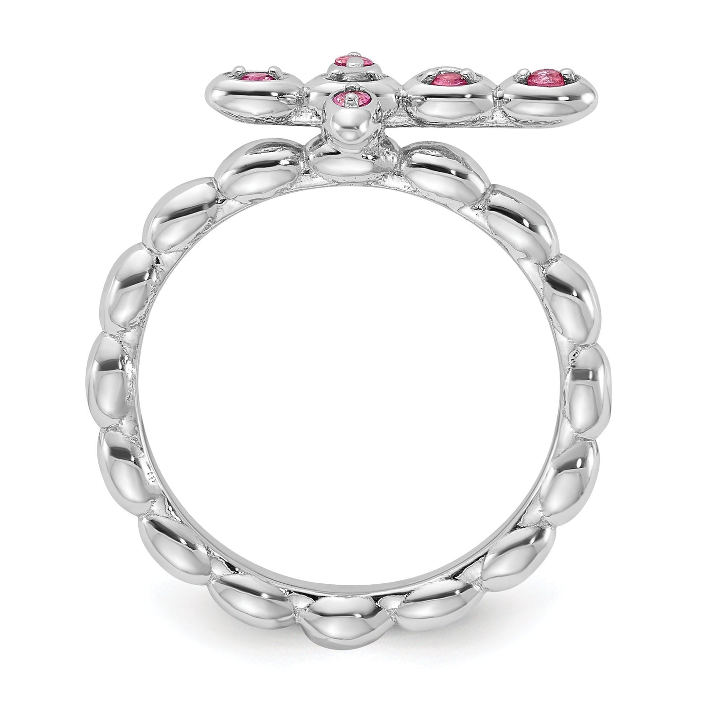 Silver Stackable Natural Pink Tourmaline Cross Ring