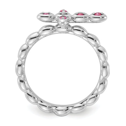 Silver Stackable Natural Pink Tourmaline Cross Ring