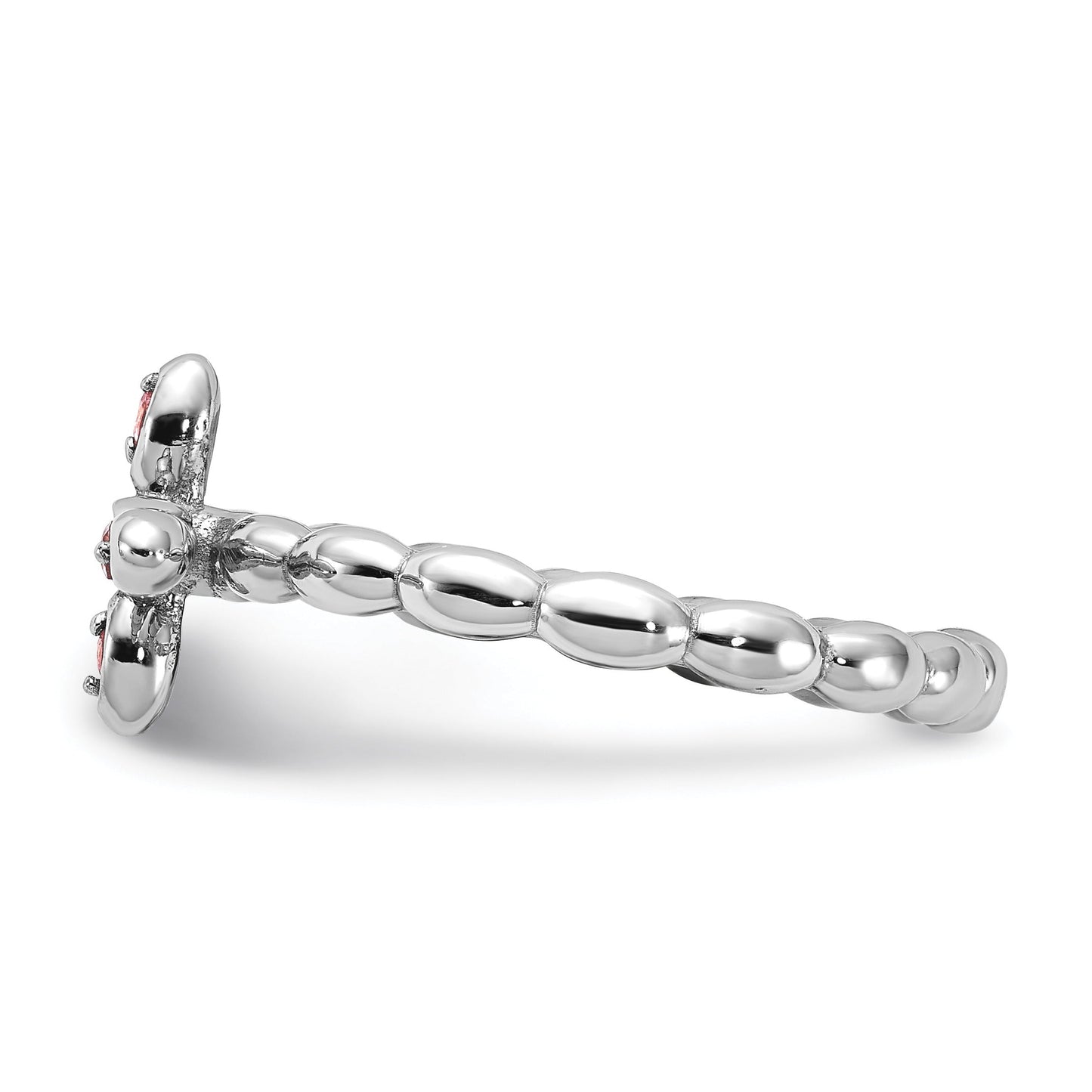 Silver Stackable Natural Pink Tourmaline Cross Ring