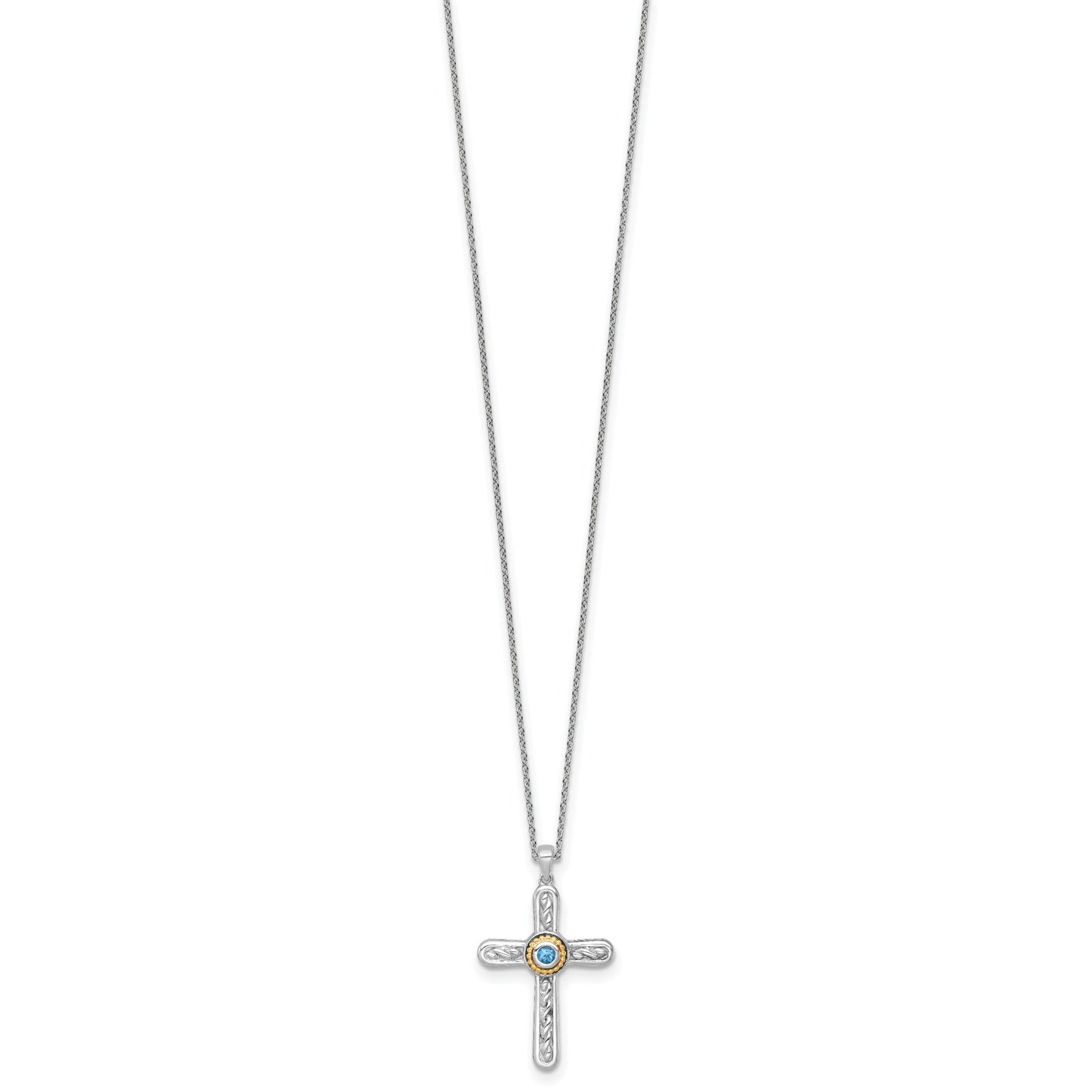 Sterling Silver London Blue Topaz Cross Extension Necklace