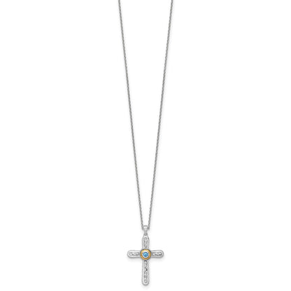 Sterling Silver London Blue Topaz Cross Extension Necklace