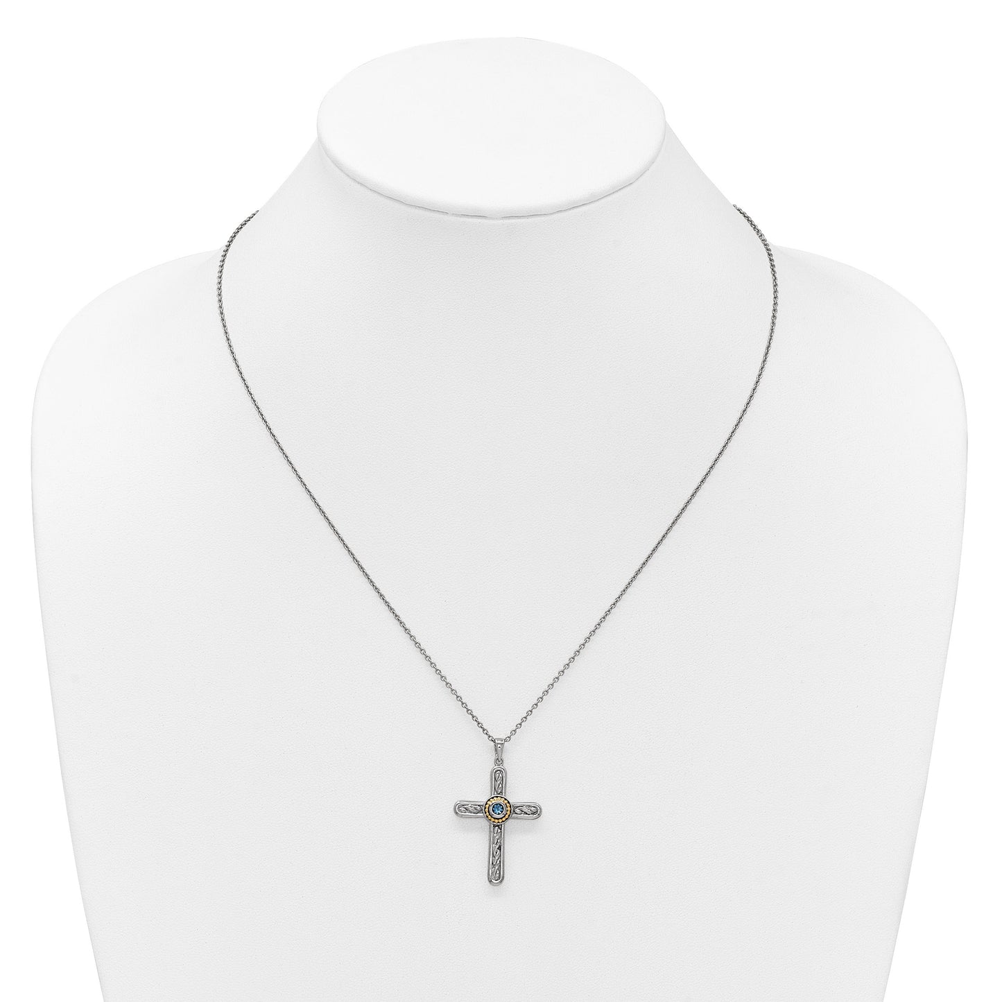 Sterling Silver London Blue Topaz Cross Extension Necklace