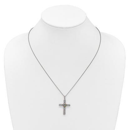 Sterling Silver London Blue Topaz Cross Extension Necklace