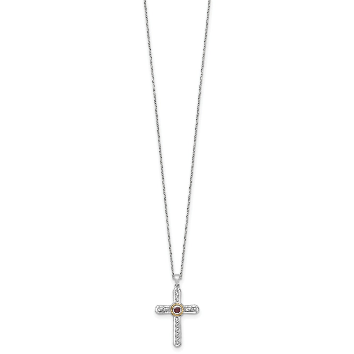 Sterling Silver Natural Garnet Cross Extension Necklace