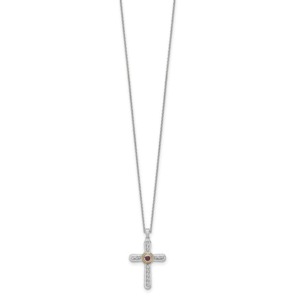 Sterling Silver Natural Garnet Cross Extension Necklace