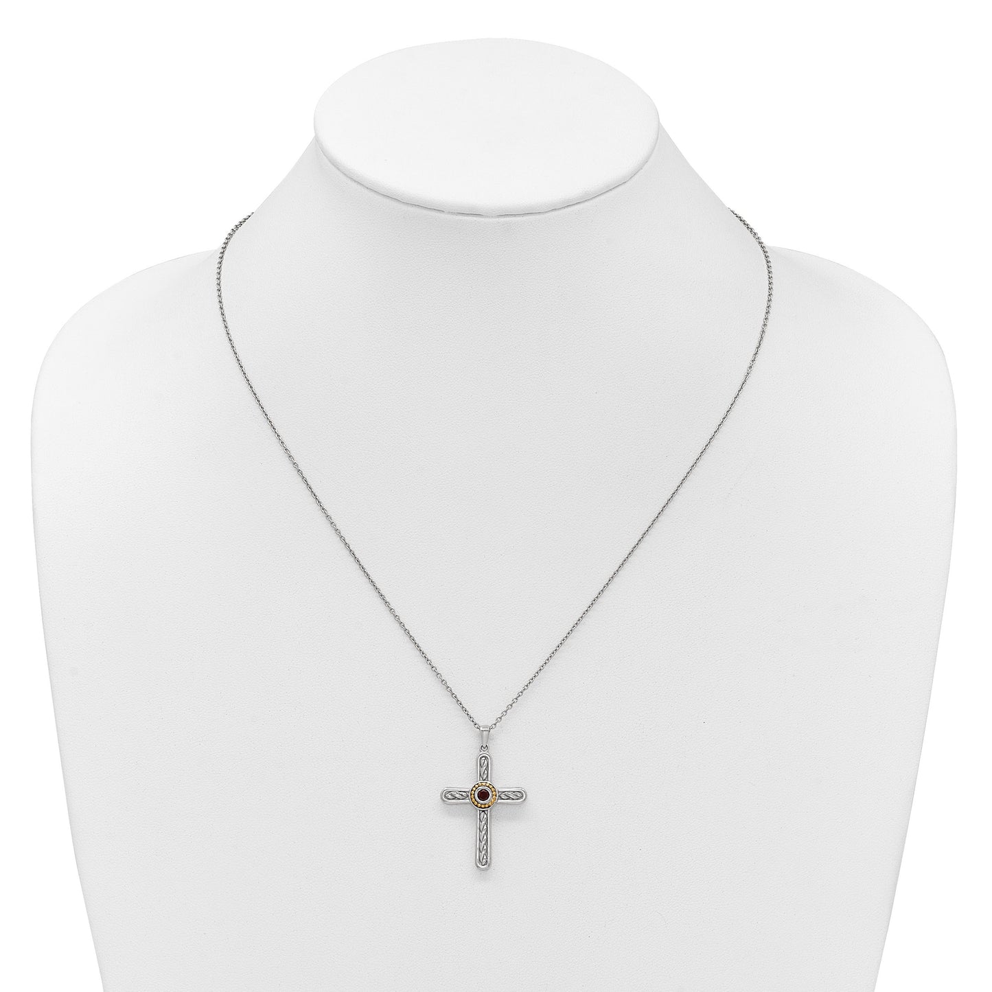 Sterling Silver Natural Garnet Cross Extension Necklace