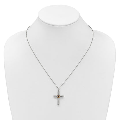 Sterling Silver Natural Garnet Cross Extension Necklace