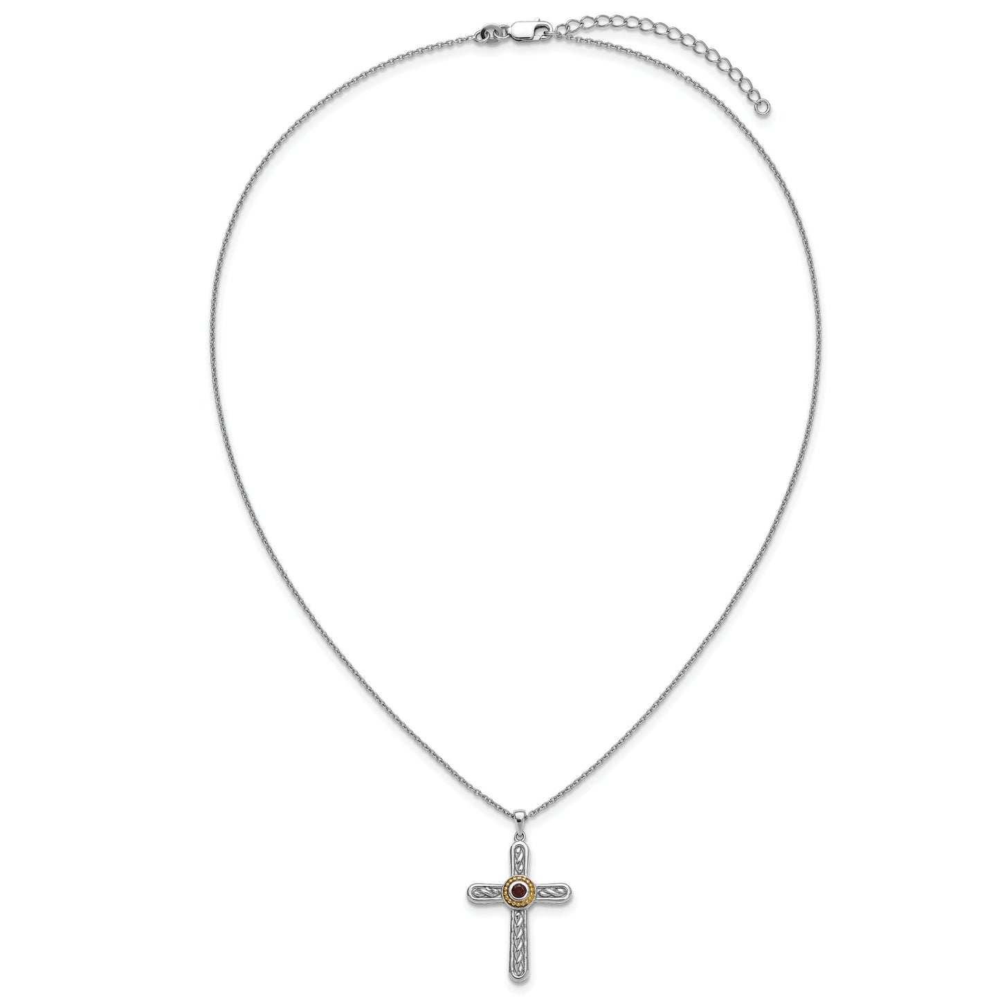 Sterling Silver Natural Garnet Cross Extension Necklace