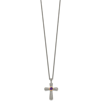 Purple Natural Amethyst Silver Cross Necklace