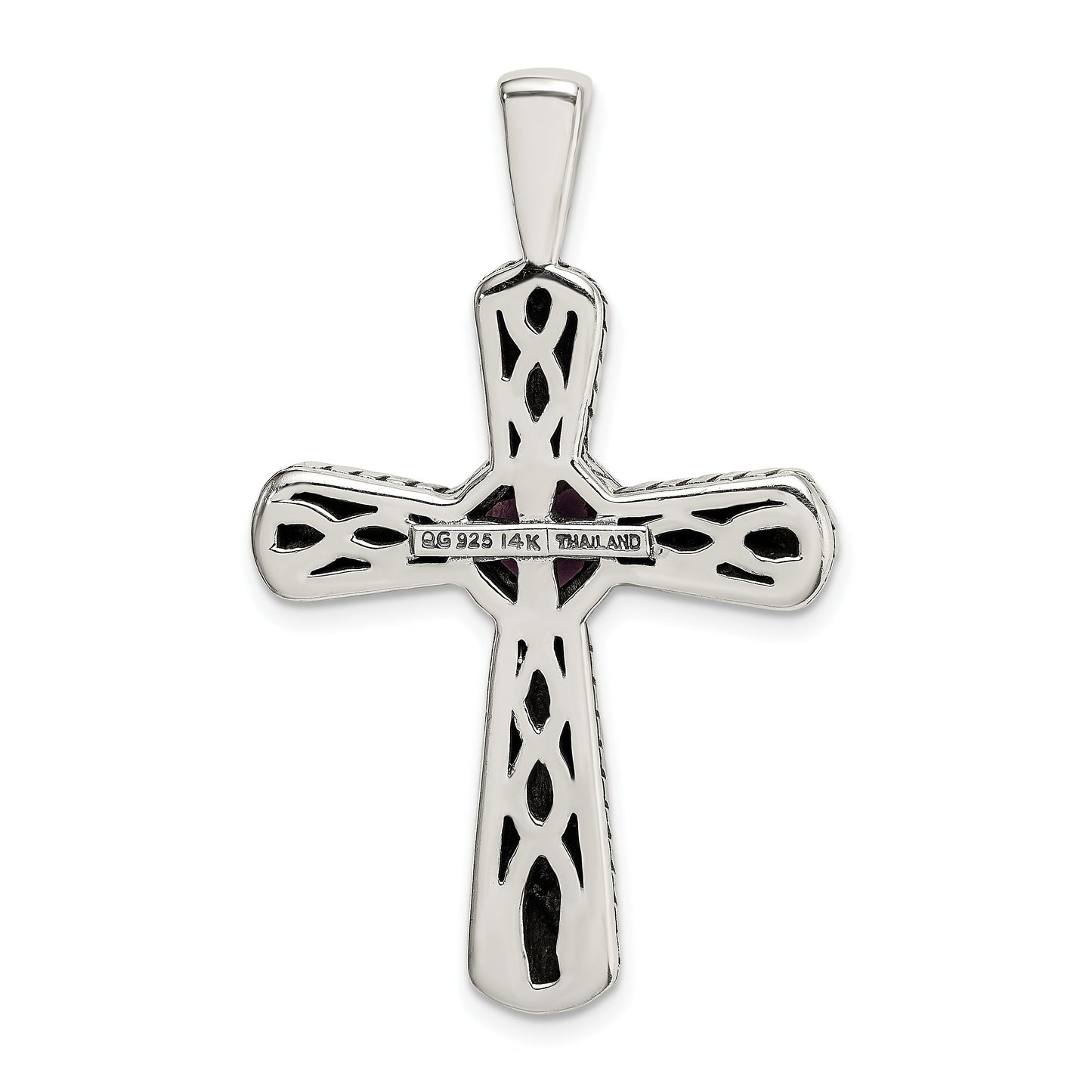 Purple Natural Amethyst Silver Cross Necklace
