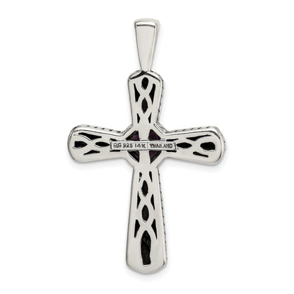 Purple Natural Amethyst Silver Cross Necklace