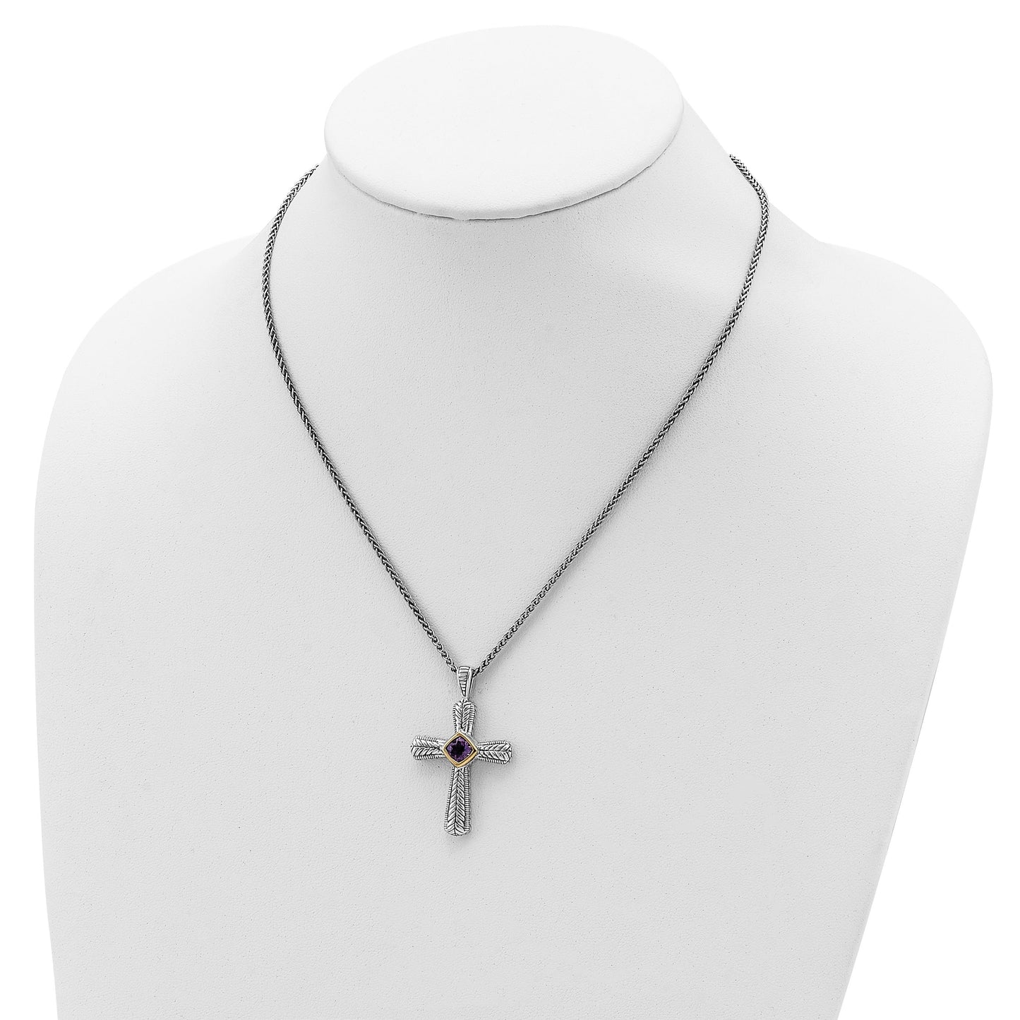 Purple Natural Amethyst Silver Cross Necklace