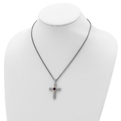 Purple Natural Amethyst Silver Cross Necklace