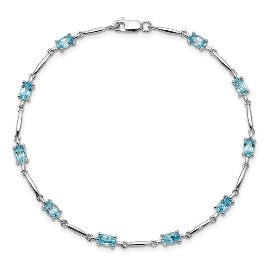 2.72 Ct Oval Swiss Blue Topaz Prong Sterling Silver Link Bracelet