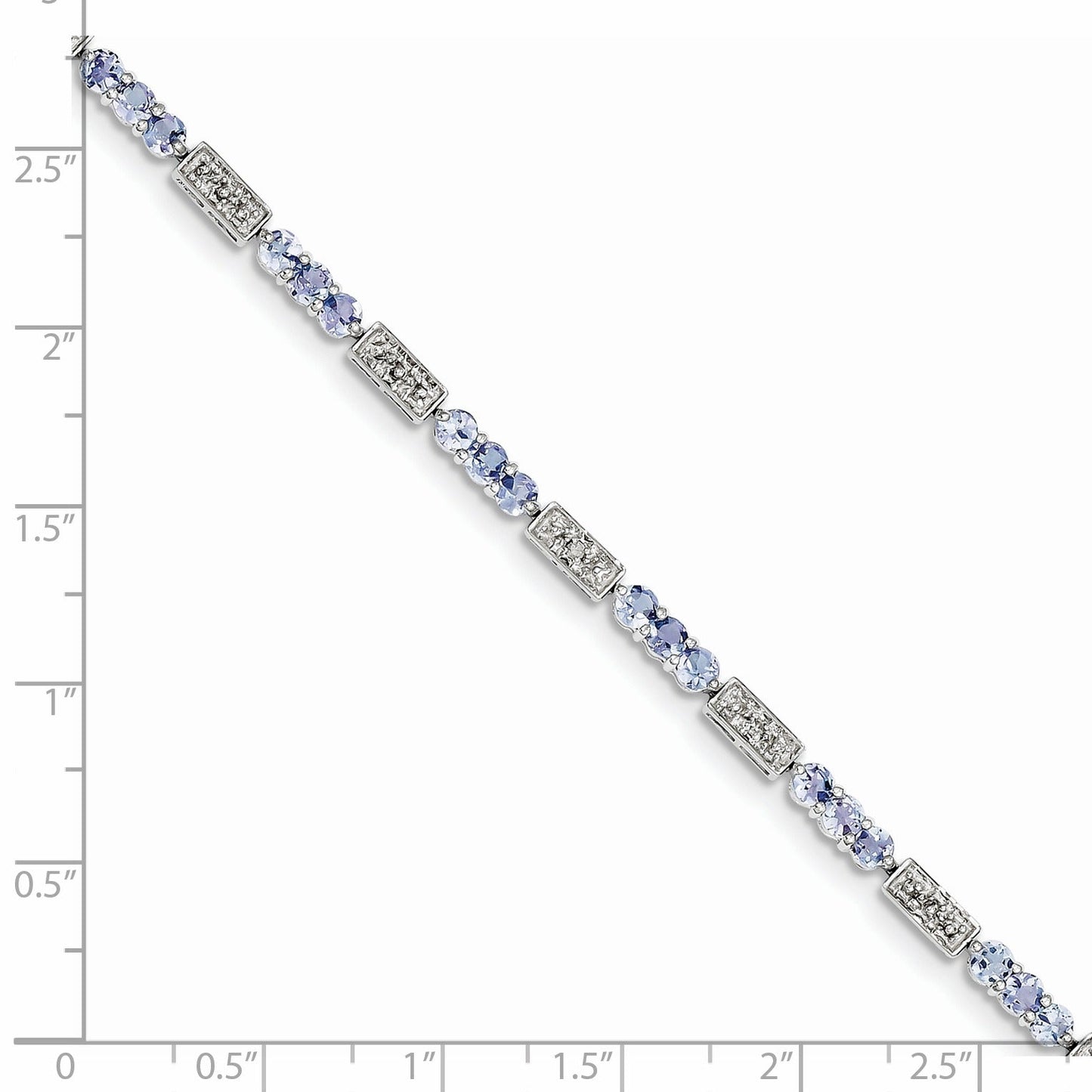 0.10 Ct Round Violet Tanzanite & Diamond Prong Sterling Silver Bar Link Bracelet