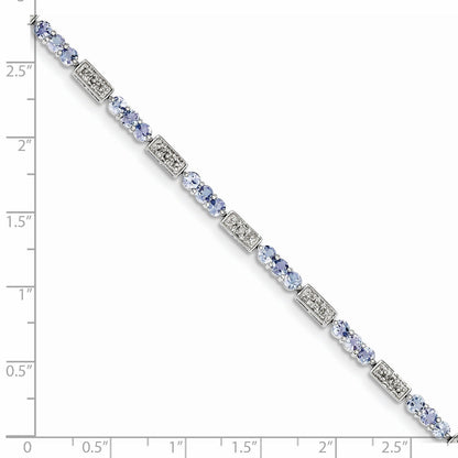 0.10 Ct Round Violet Tanzanite & Diamond Prong Sterling Silver Bar Link Bracelet