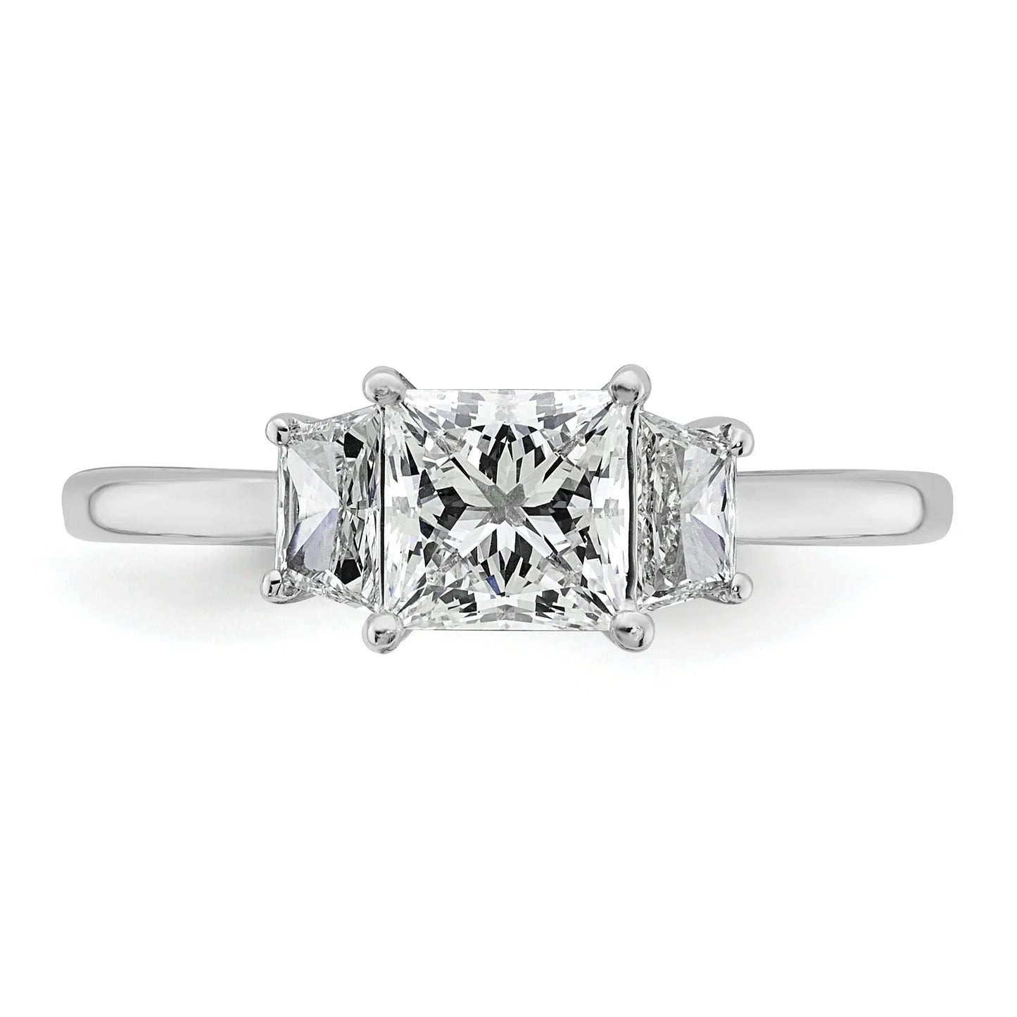 14K White Gold Lab Grown Diamond Princess & Trapezoid 3-Stone Bridal Rings