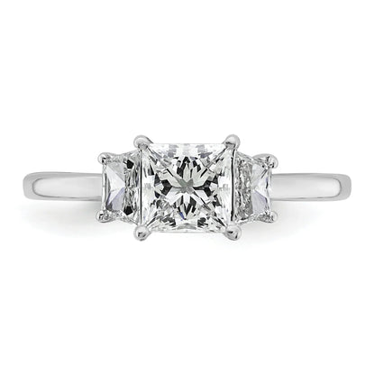 14K White Gold Lab Grown Diamond Princess & Trapezoid 3-Stone Bridal Rings