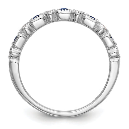 Princess Blue Sapphire Diamond Prong 14K White Gold Half Eternity Band Ring