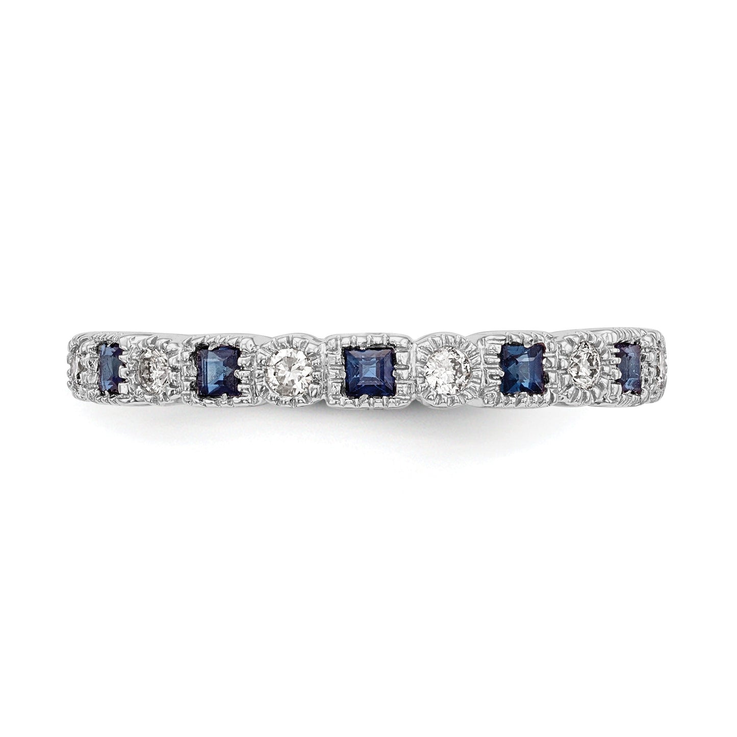 Princess Blue Sapphire Diamond Prong 14K White Gold Half Eternity Band Ring