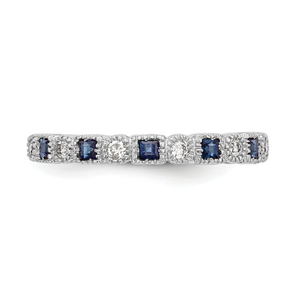 Princess Blue Sapphire Diamond Prong 14K White Gold Half Eternity Band Ring