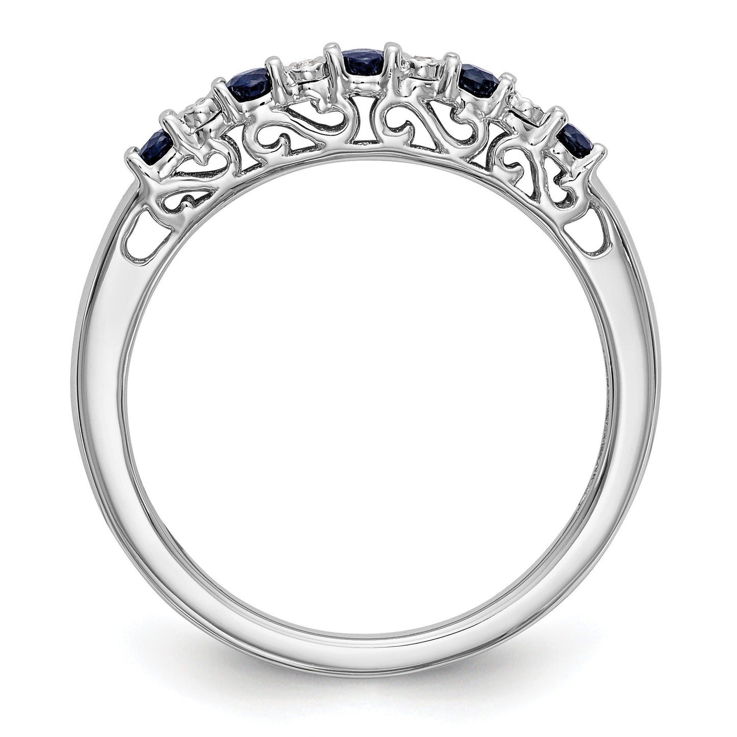 Round Blue Sapphire And Diamond 14k White Gold Half Eternity Wedding Band Ring