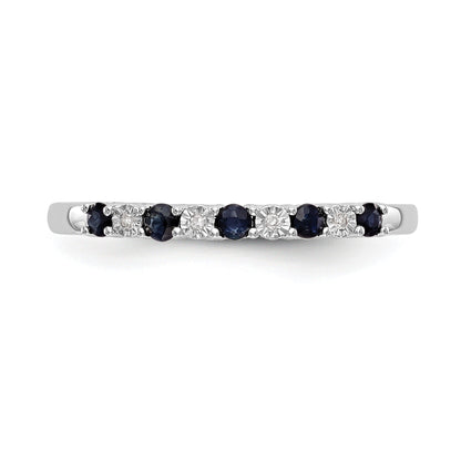 Round Blue Sapphire And Diamond 14k White Gold Half Eternity Wedding Band Ring