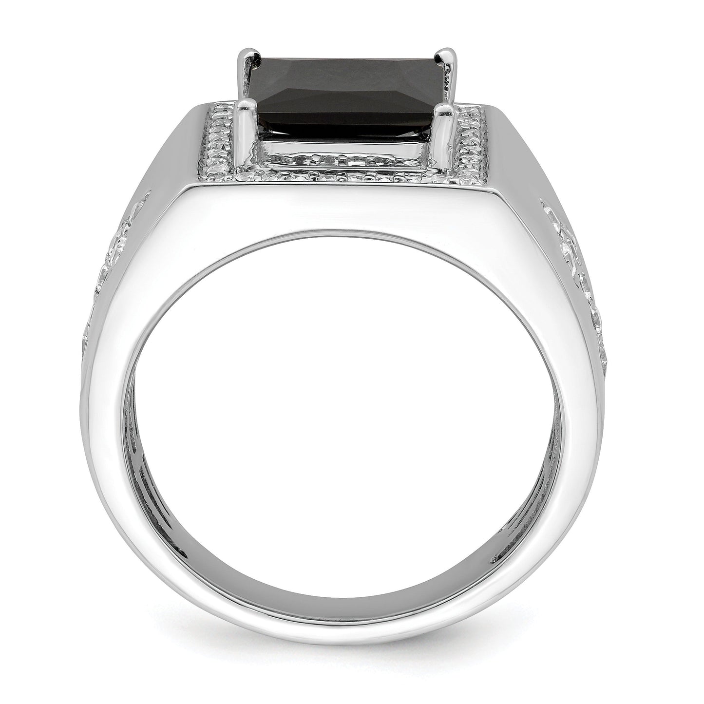14k Gold 1/2 ct Lab Grown Diamond and Onyx Side Cross Square Men's Ring