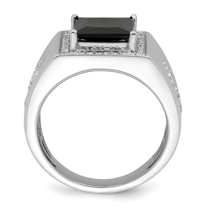 14k Gold 1/2 ct Lab Grown Diamond and Onyx Side Cross Square Men's Ring
