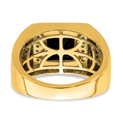 14k Gold 1/2 ct Lab Grown Diamond and Onyx Side Cross Square Men's Ring