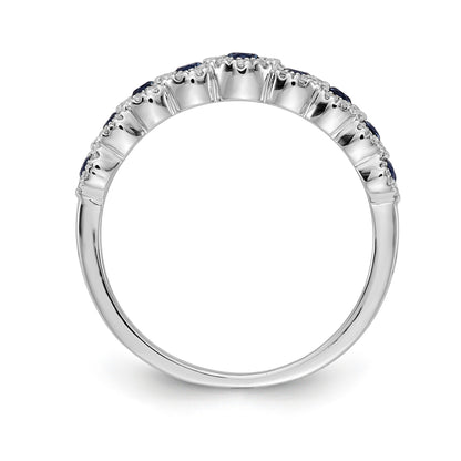 0.86 Ct Round Blue Sapphire & Diamond Prong 14K White Gold Eternity Halo Ring