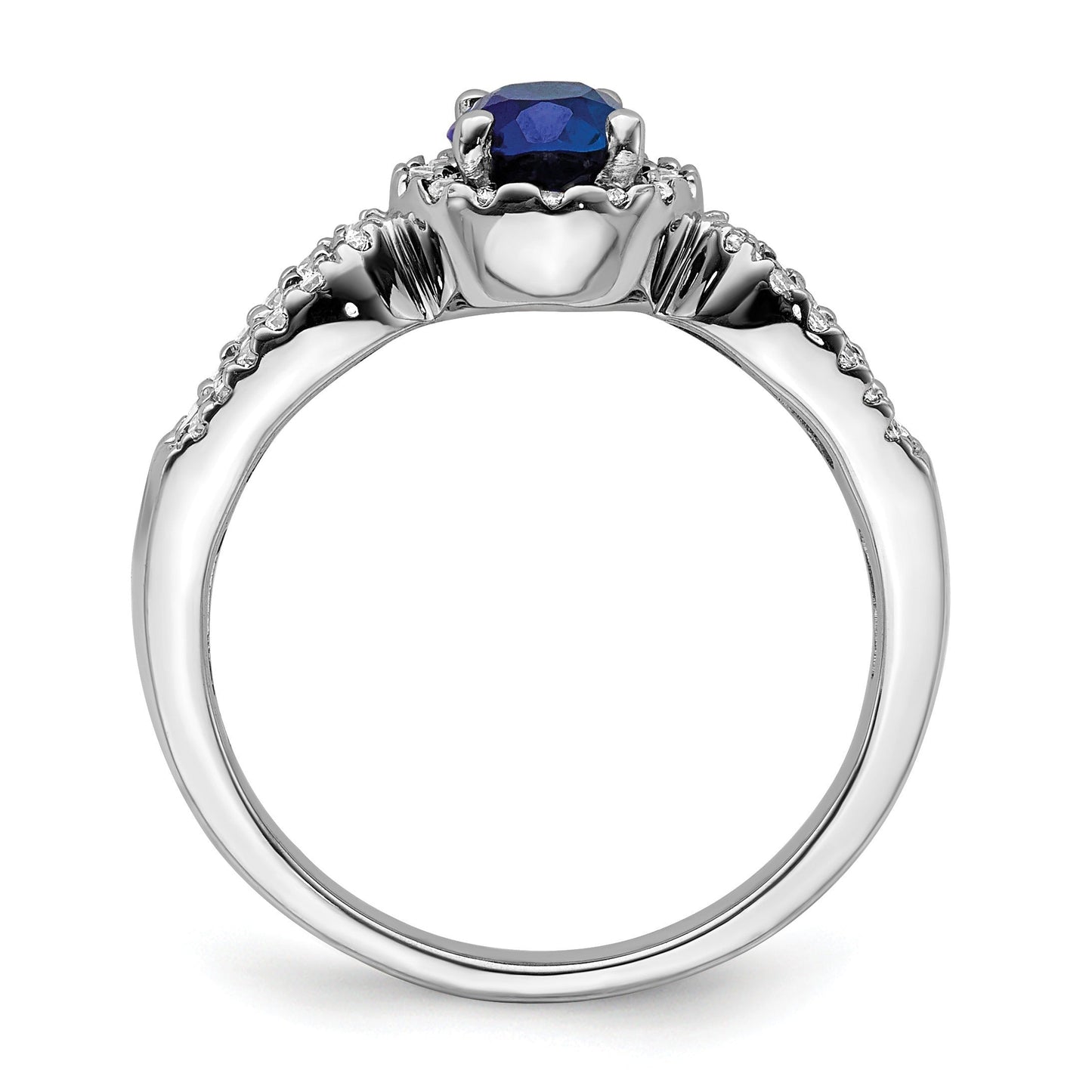 1.38 Ct Oval Blue Created Sapphire With Diamond Prong 14K Gold Engagement Halo Pave Ring