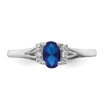 0.56 Ct Oval Blue Sapphire & Diamond Prong 14K White Gold Split Shank Ring