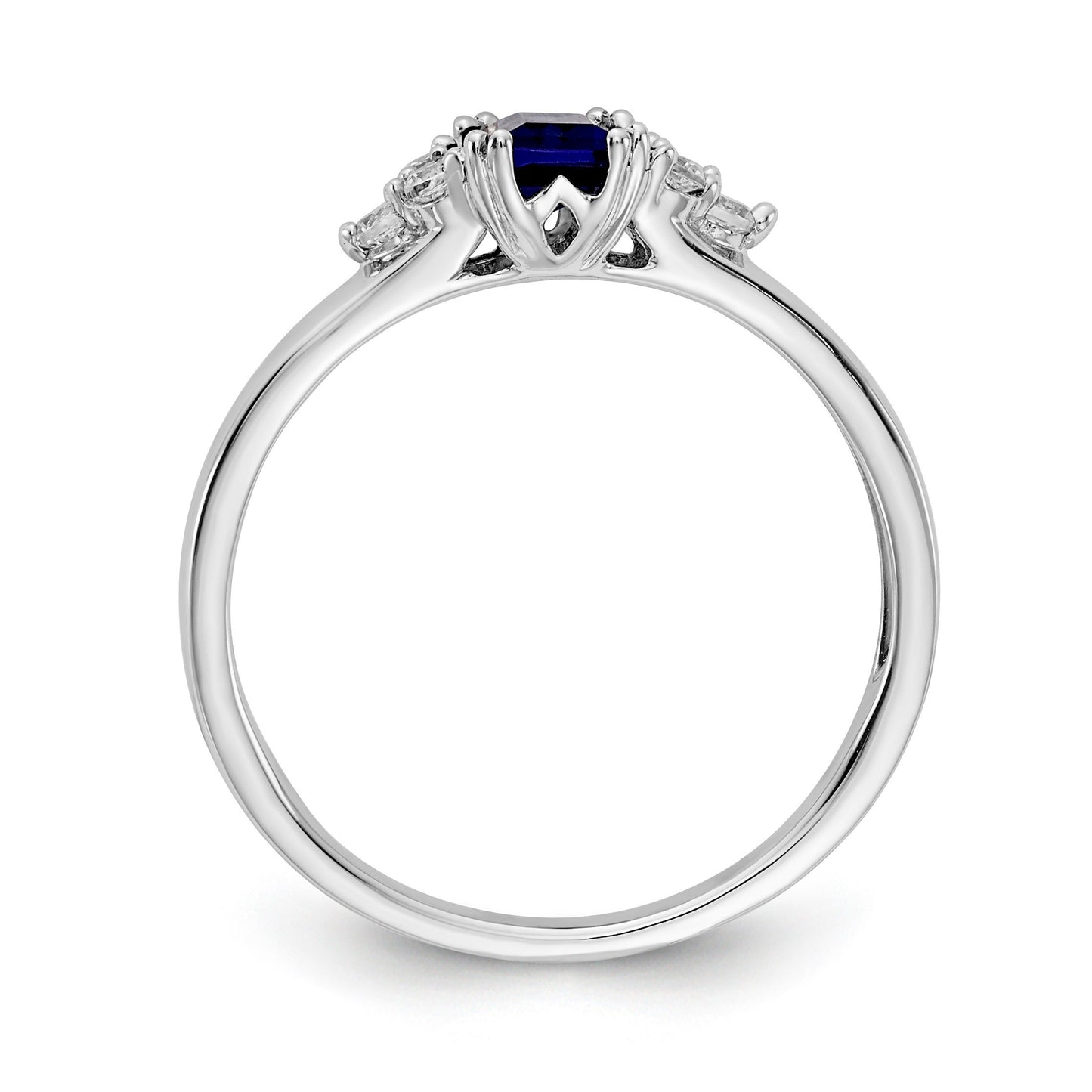 0.68 Ct Emerald Cut Blue Sapphire & Diamond Prong 14K White Gold Cluster Ring
