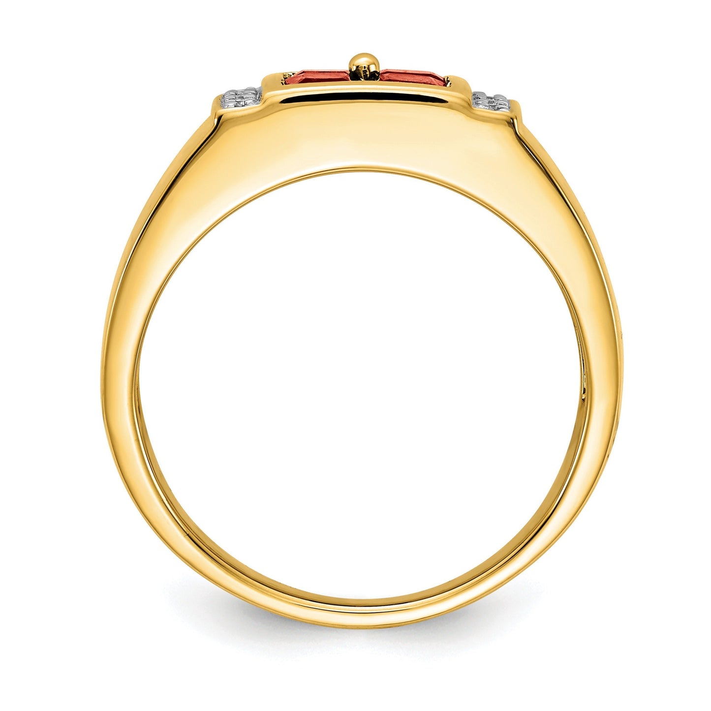 1/20 ct Lab Grown Diamond and Lab Created Ruby Men's Ring 14kYellow Gold