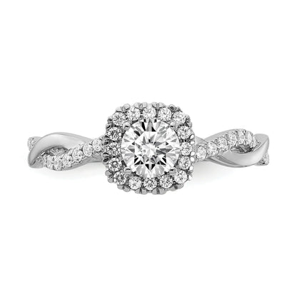 White Gold Lab Grown Diamond Criss Cross Halo Engagement Ring 0.6 ct