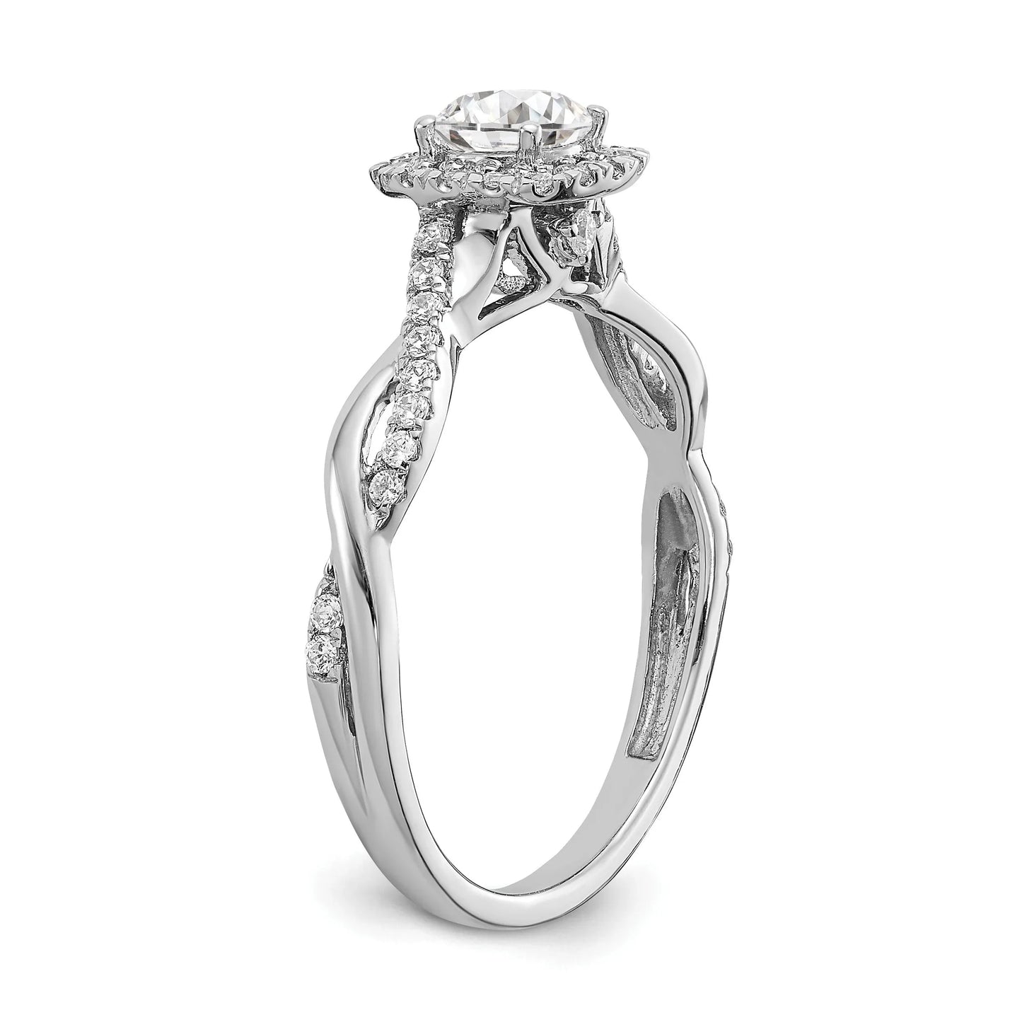 White Gold Lab Grown Diamond Criss Cross Halo Engagement Ring 0.6 ct