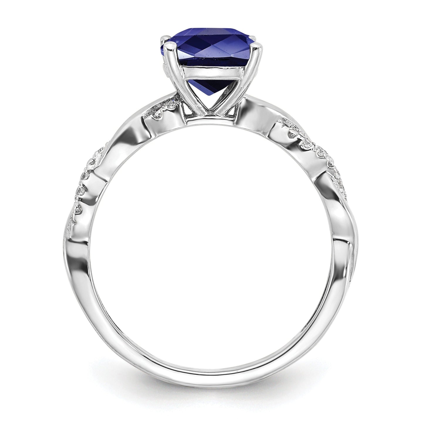 1.96 Ct Cushion Blue Created Sapphire & Diamond Prong Silver Infinity Twisted Ring