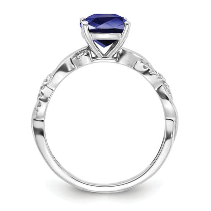 1.96 Ct Cushion Blue Created Sapphire & Diamond Prong Silver Infinity Twisted Ring