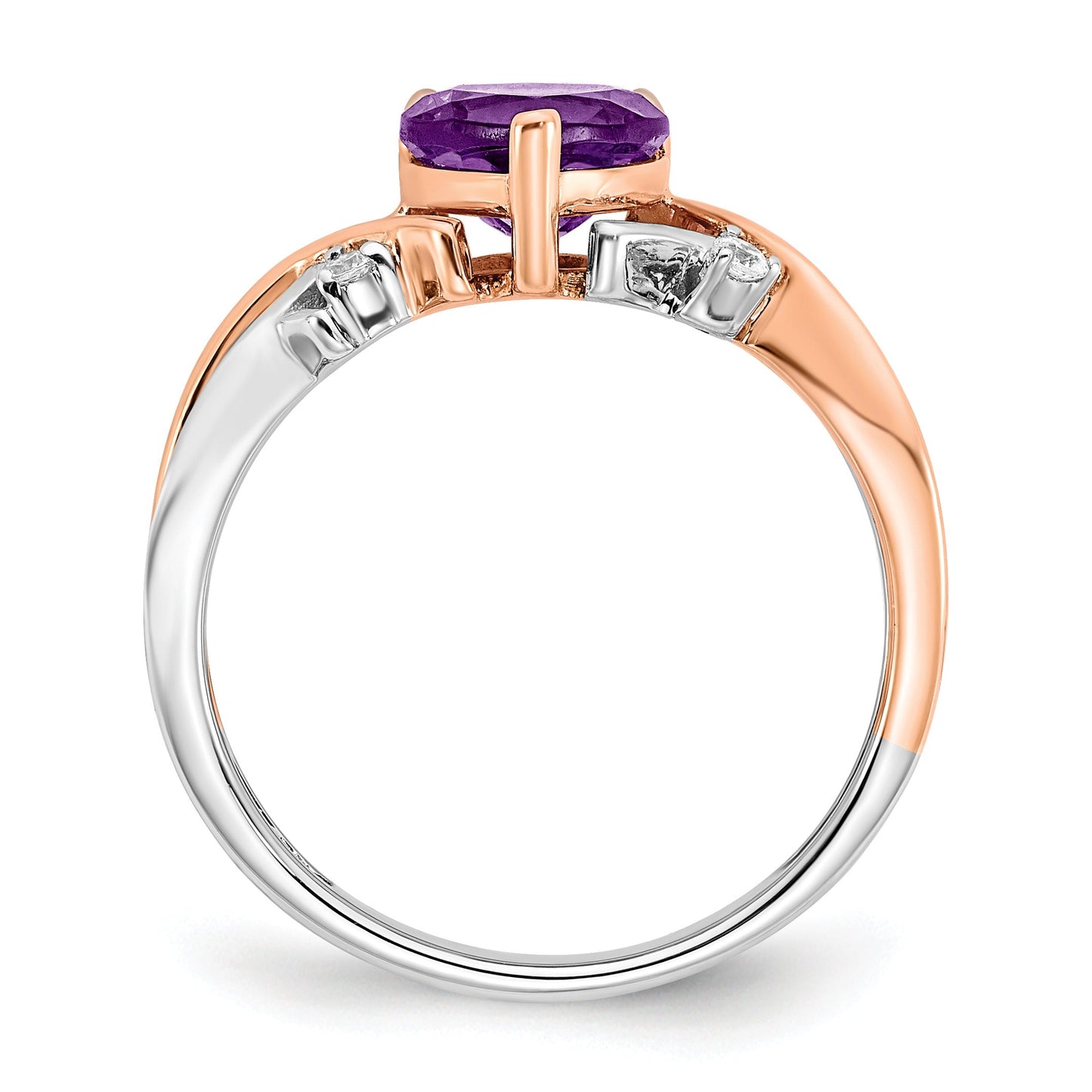1.2 Ct Heart Purple Amethyst and White Diamond Prong 14k Gold Promise Ring