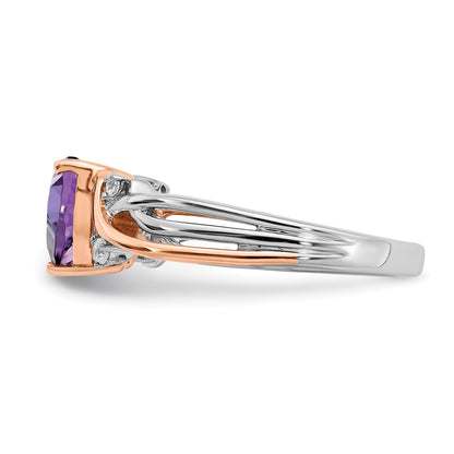 1.2 Ct Heart Purple Amethyst and White Diamond Prong 14k Gold Promise Ring