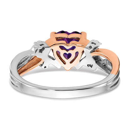 1.2 Ct Heart Purple Amethyst and White Diamond Prong 14k Gold Promise Ring
