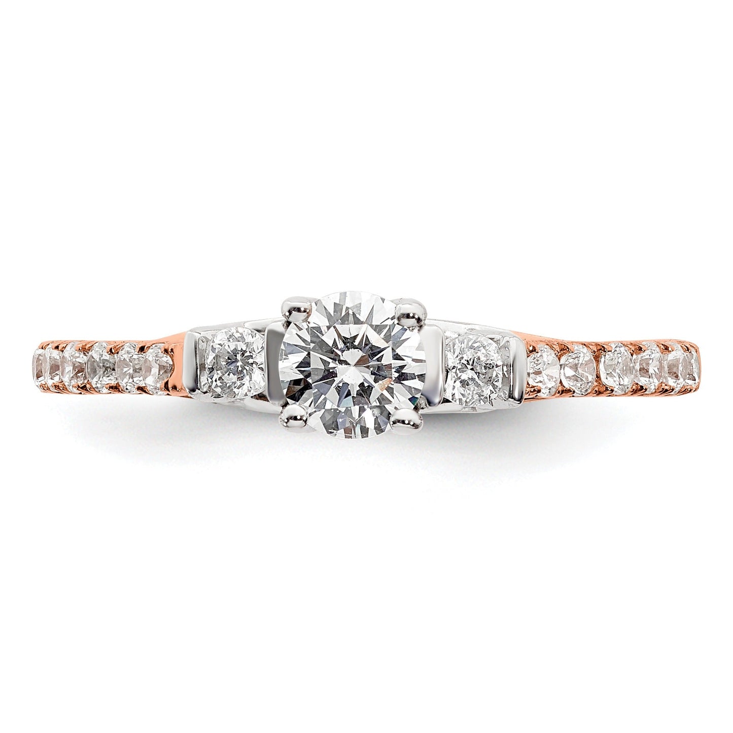 10k Rose Gold Lab Diamond Three Stone Pave Engagement Ring 3/4 carat