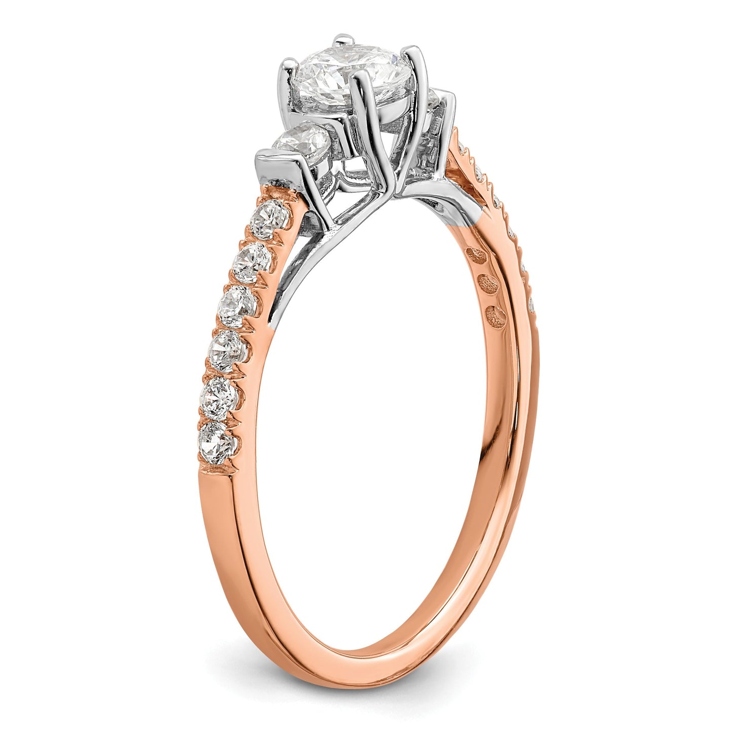 10k Rose Gold Lab Diamond Three Stone Pave Engagement Ring 3/4 carat