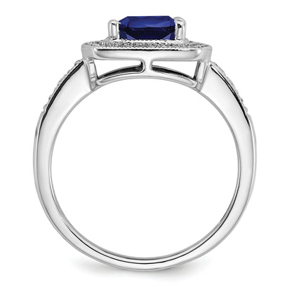 1.31 Ct Cushion Blue Lab Created Sapphire and Diamond Prong 14K White Gold Halo Ring