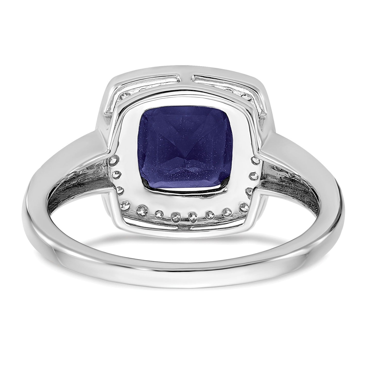 1.31 Ct Cushion Blue Lab Created Sapphire and Diamond Prong 14K White Gold Halo Ring